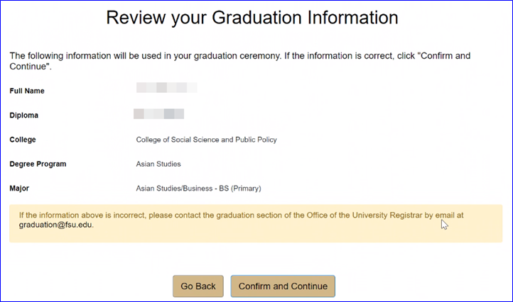 Confirm Graduation Information Confirm Graduation Information