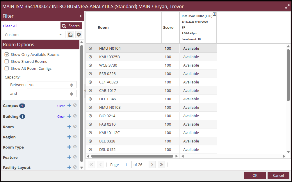 "Ad Astra-Room Options-Campus and Building Filters"