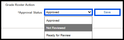 "Approval Status field with Approved, Not Reviewed, and Ready for Review dropdown options"