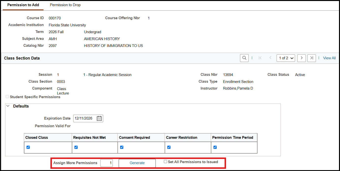 Assign More Permissions Field & Generate Button