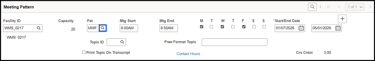 "Class Meeting Pattern-Pat Lookup"