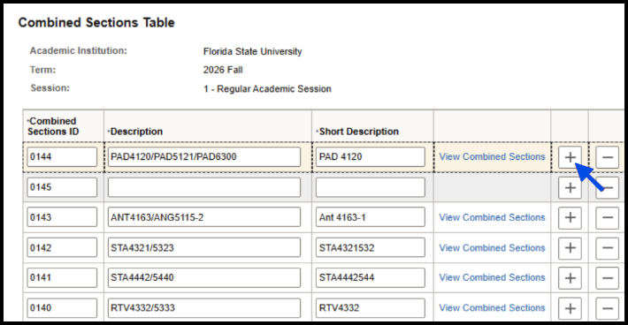 "Combined Sections Table-Plus Button to Add New Row"