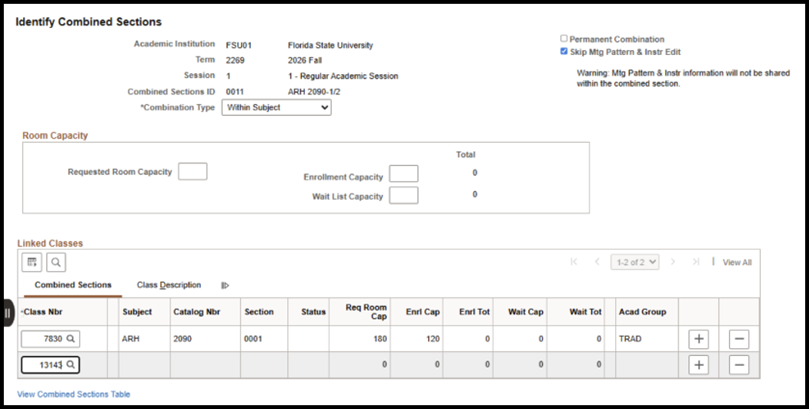 "Identify Combined Sections Menu"