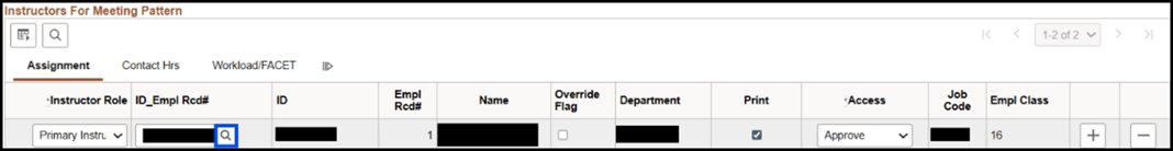 "Instructors for Meeting Pattern-ID Empl Rcd# Lookup Button