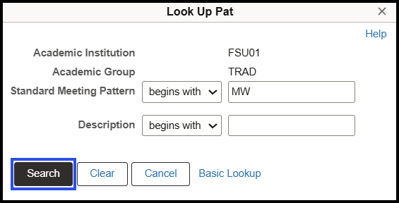 "Look Up Pat details with Standard Meeting Pattern"