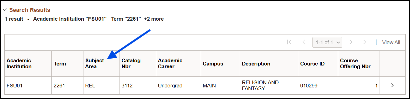 "Maintain Schedule of Classes Search Results with REL3112 result"