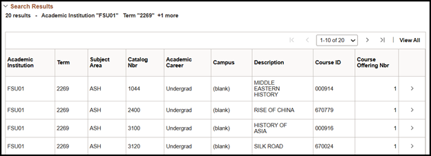 "Search Results for Academic Institution = FSU01, Term = 2269 and Subject Area = ASH"