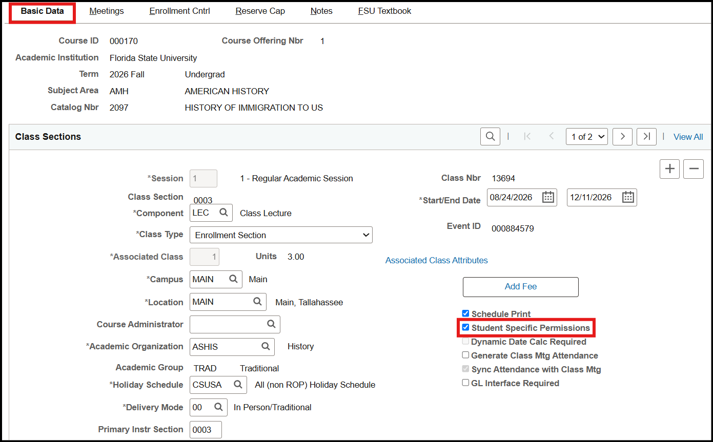 Student Specific Permissions Check Box