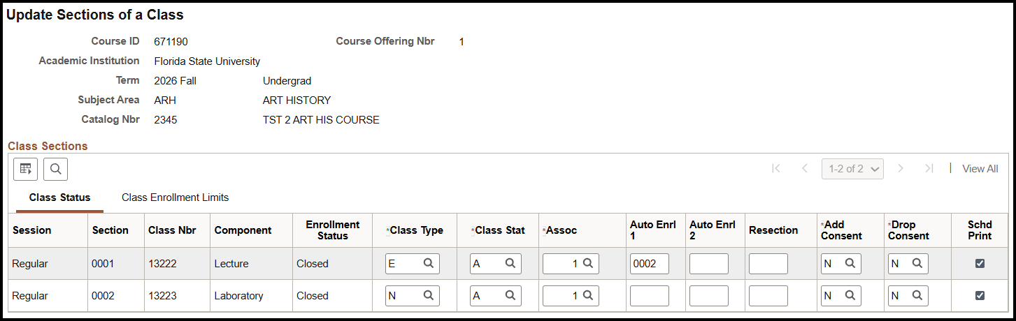 "Update Sections of a Class Overview"