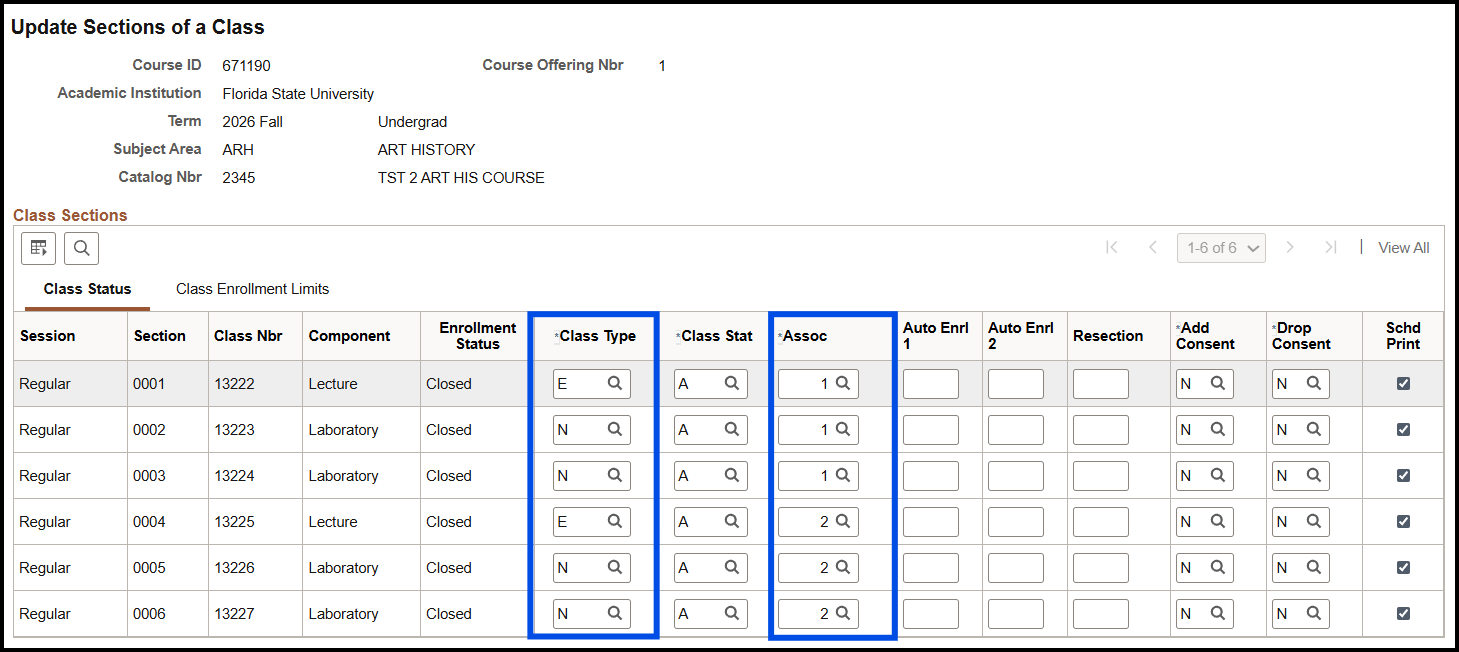 "Update Sections of a Class-Class Type and Assoc Fields"
