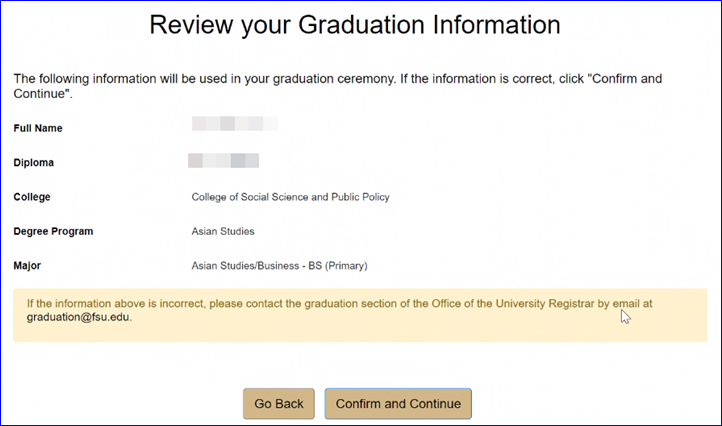 Confirm Graduation Information